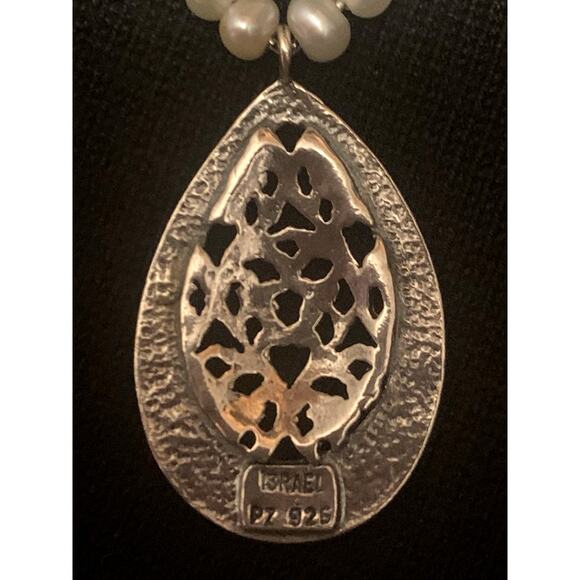 PAZ Sterling Silver & Freshwater Pearl Hammered & Scrolling Necklace in Israel - Picture 12 of 12